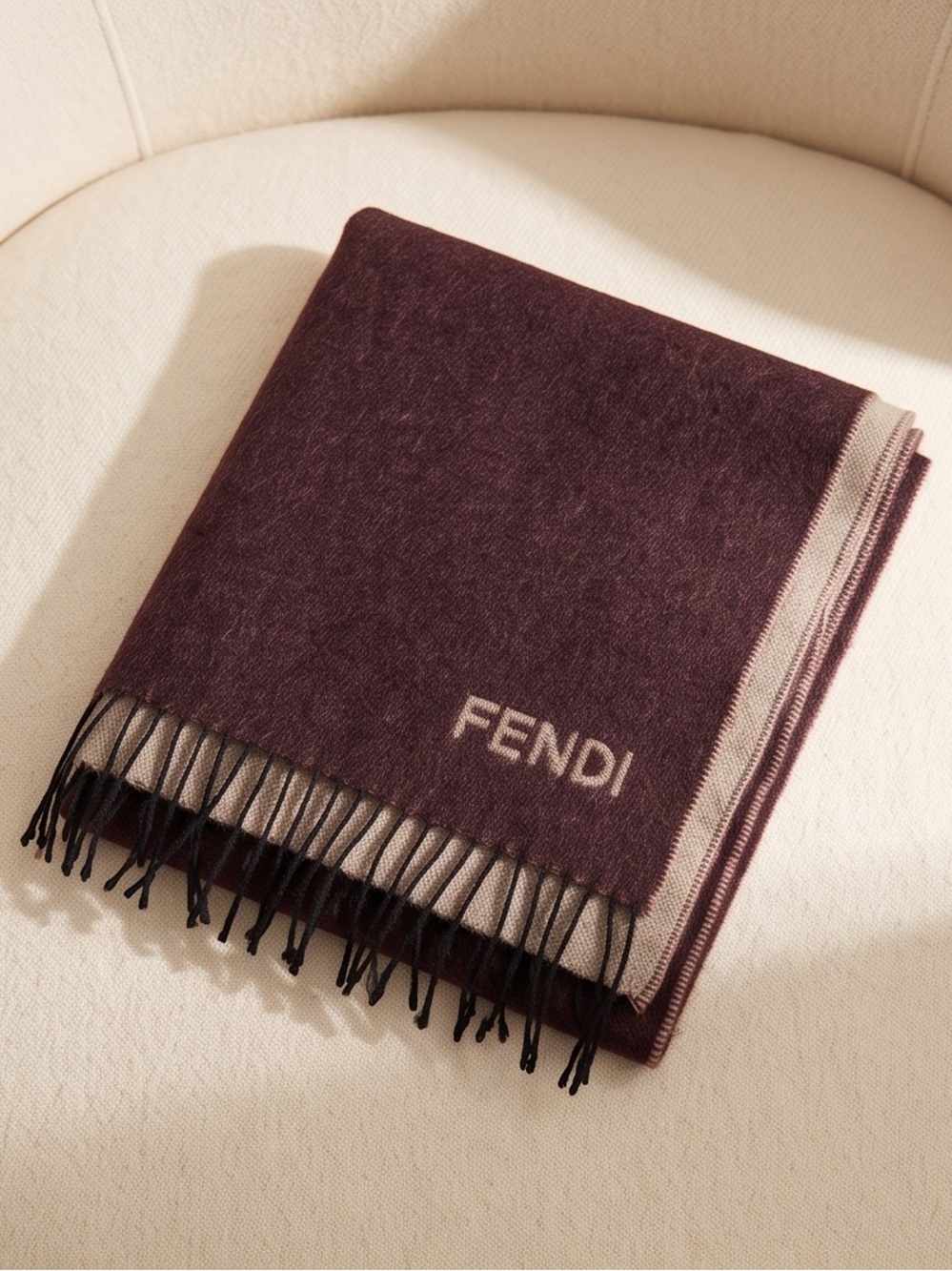 Fendi Reversible Wool Scarf in Deep Plum